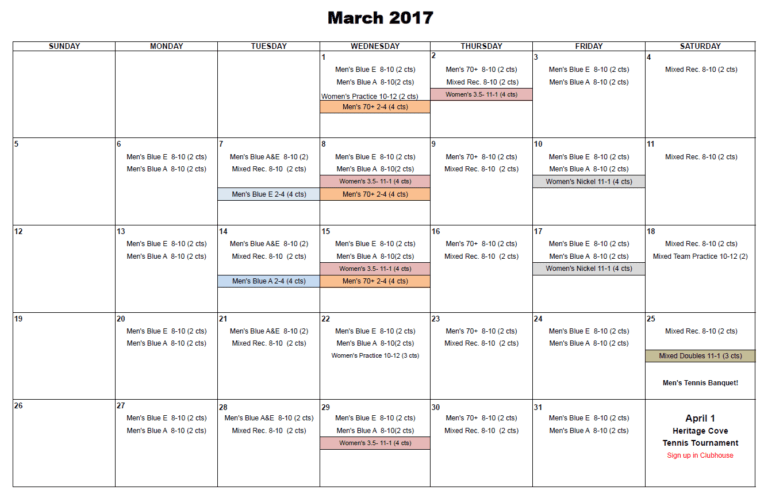 Tennis Schedule - Heritage Cove