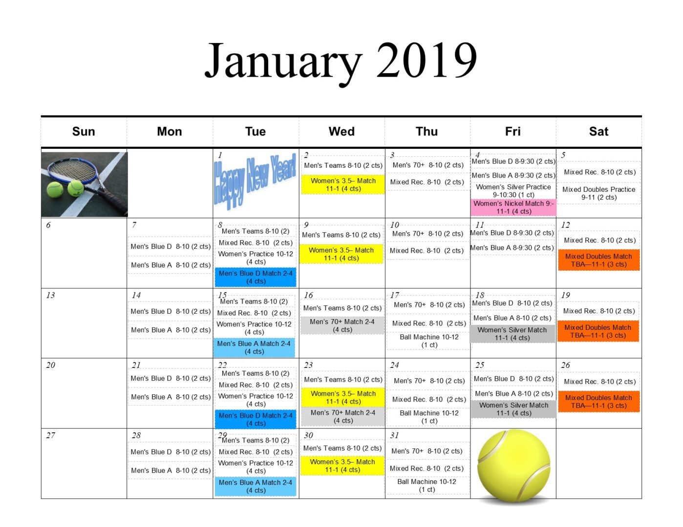 Календарь теннисных турниров на 2024 год Tennis Calendar January 2019 - Heritage Cove