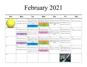 February 2021 calendar with tennis balls.