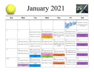 January 2021 tennis calendar.