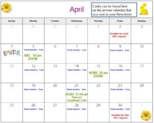 Clubhouse April calendar with marked dates